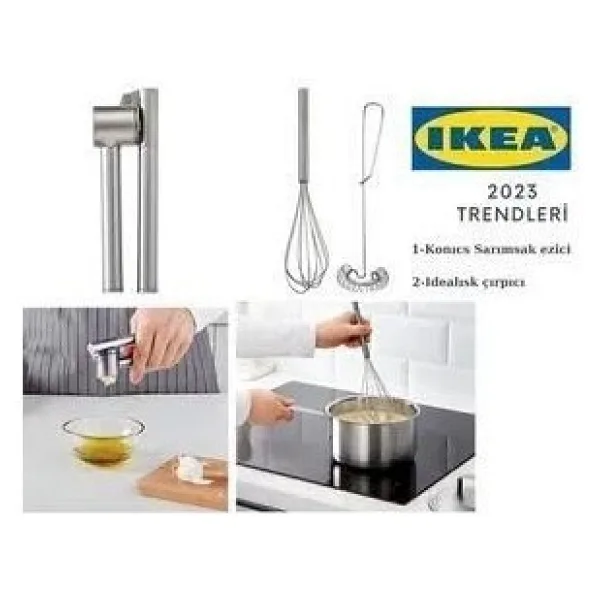 IKEA Koncıs Sarımsak Ezici + Idealısk Çırpıcı 2'li Set