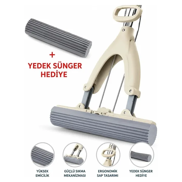 Kelebek Sıkma Mekanizmalı Mikrofiber Sünger Sıkmalı Mop