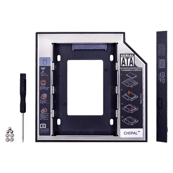 Lunatic 1647 9,5 mm 2,5 inç SSD HDD Sabit Disk İçin Sürücü Sata 3 (Dizüstü Bilgisayar) Sabit Sürücü Çerçevesi SSD veya SATA Diskinizi Harddisk Yuvasına Takıp, Bu Cihaz da DVD/CD okuyucusuna Takılır