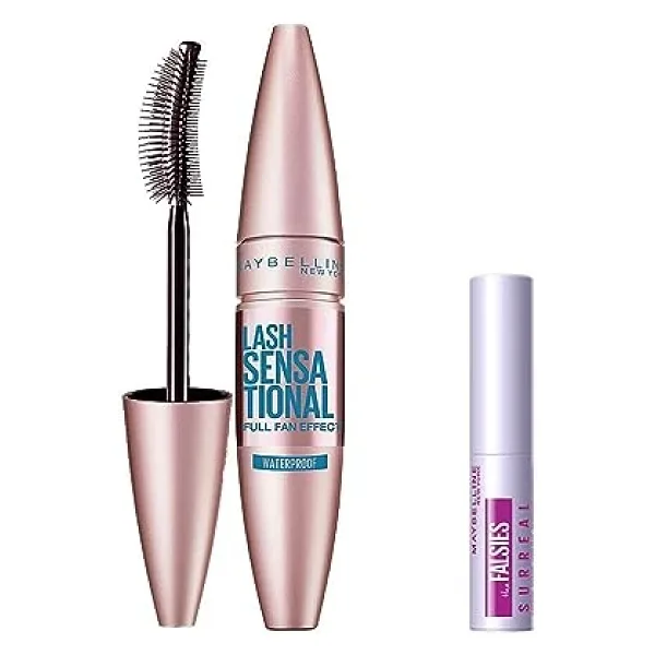 Maybelline New York Lash Sensational Yelpaze Etkili Suya Dayanıklı Siyah Maskara 9.4 ml & Mini Falsies Surreal Maskara 4.7 ml Makyaj Seti