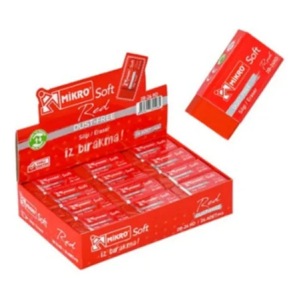 Mikro Silgi Soft Kırmızı 2B Öğrenci Silgisi (24 Lü Paket)