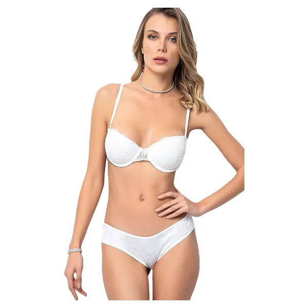 Miorre Push-Up Dolgulu Dantel Detaylı Sütyen Takım BEYAZ 80