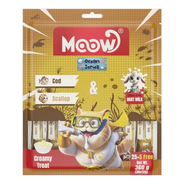 Moow Morina Balıklı Deniz Taraklı Keçi Sütlü Krema 30x12 gr Yetişkin Kedi Ödül Maması
