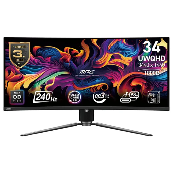 MSI MPG 341CQPX QD-OLED 34" 0.03 ms UWQHD Curved 240 Hz OLED Oyuncu Monitörü