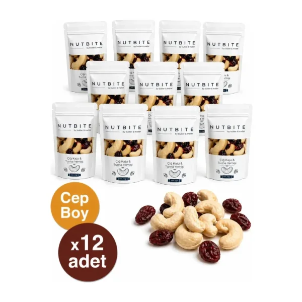 NUTBITE 12'li Cep Boy - Çiğ Kaju & Turna Yemişi - Taptaze Mahsül - Hafif Atıştırmalık Kuruyemiş - (12X40GR)