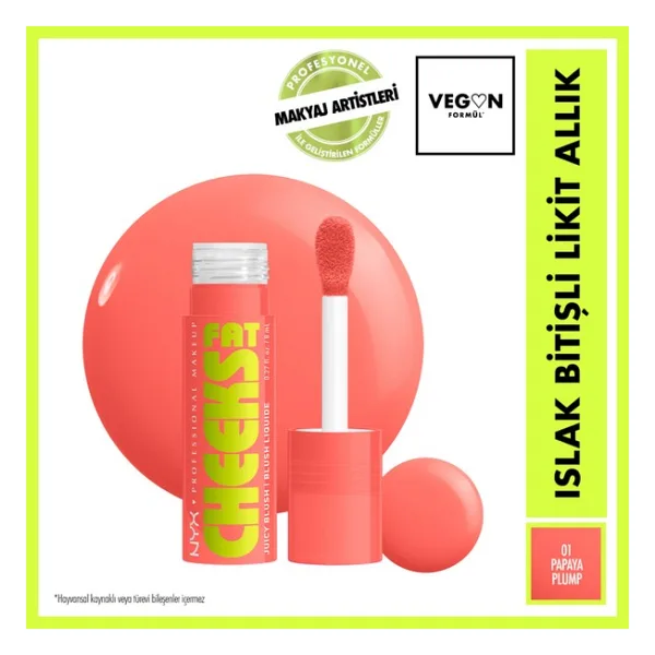NYX Professional Makeup Islak Bitişli Likit Allık 1 Papaya Plump Taptaze Görünüm ve Kolay Uygulama