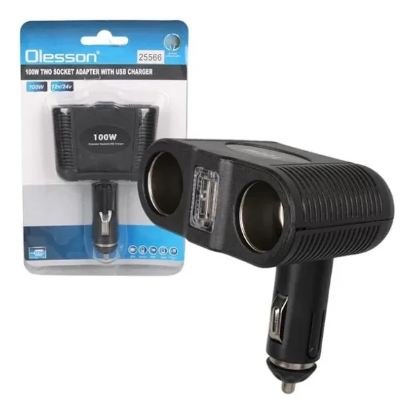 Olesson 1646 12-24V Tek Usb Girişli 100W Çiftli Araç Çakmak Çoklayıcı