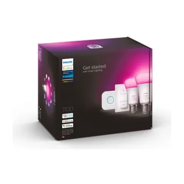 Philips Hue 1100 Renkli Ambiyans 11 W-75 W E27 2'li Akıllı LED Ampul + Dimmer Anahtar + Bridge Başlangıç Seti