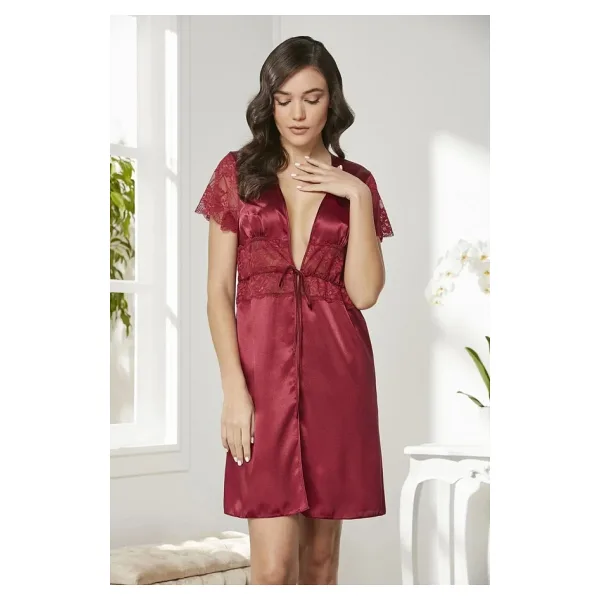 Pierre Cardin Saten Dantelli Midi Sabahlık 1020 Bordo