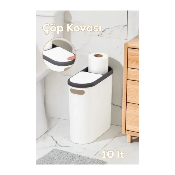 Porsima M-325 Çöp Kutusu Banyo Mutfak Çöp Kovası Kapaklı Banyo Çöp Kovası 10LT