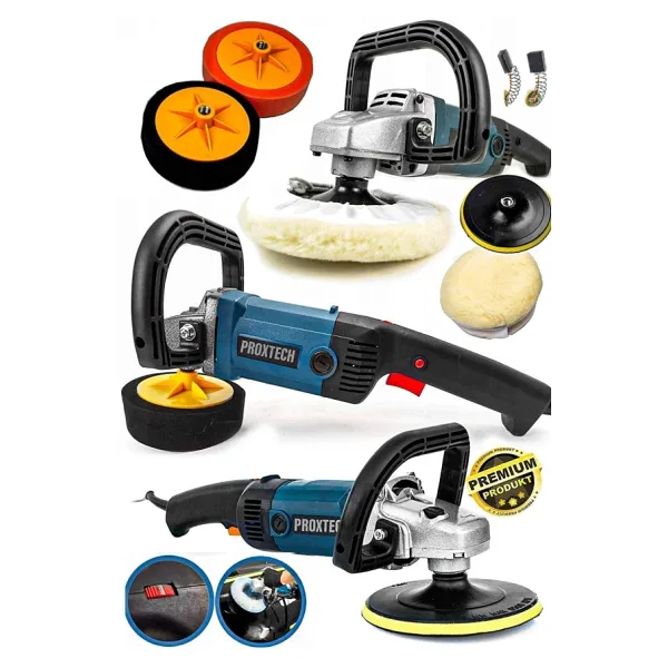Proxtech Premium Profesyonel 6 Kademeli Devirli Sünger Setli Zımpara Pasta Cila Polisaj Makinesi Ful Paket