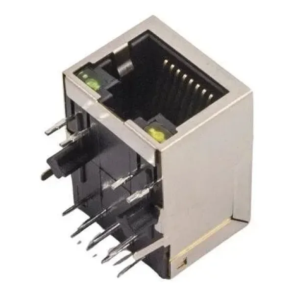 RJ45 Işıklı Dişi Ethernet Konnektörü - PCB Tipi 16x21x13mm