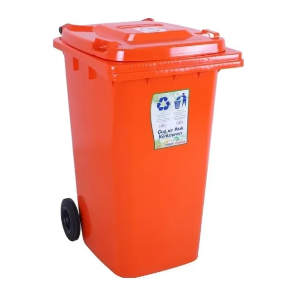 Sağlam Plastik Çöp Ve Atık Konteyneri 240 Lt Tekerlekli Orjinal Turuncu