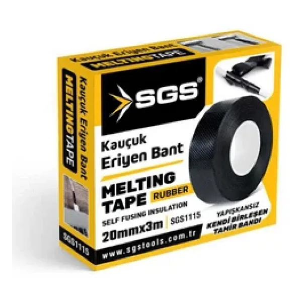SGS SGS1115 Eriyen Bant 20mmx3 Mt. Elektrikçi Bandı Kablo Bantı Su Geçirmez Su Altı Yapışkanlı Kauçuk