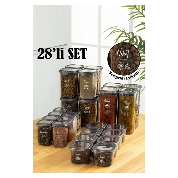 Vienev Beyaz Serigrafi Etiketli 28li Peggy Kare Erzak Ve Baharat Full Set 8 1,2, 0,55, 0,45 4x 1,75 Şeffaf