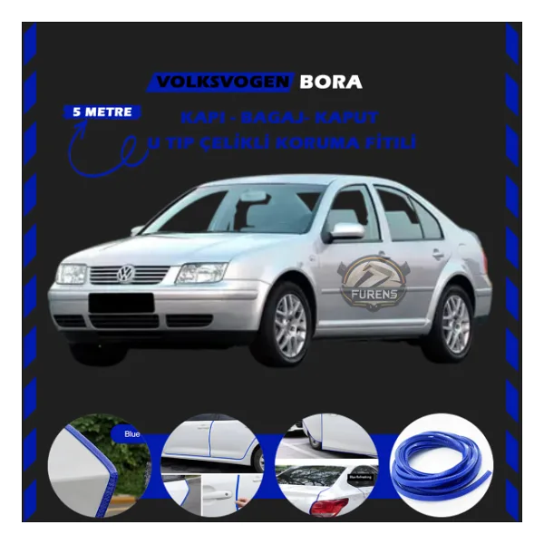 Volksvogen Bora Oto Araç Kapı Koruma Fitili 5metre Parlak Mavi Renk