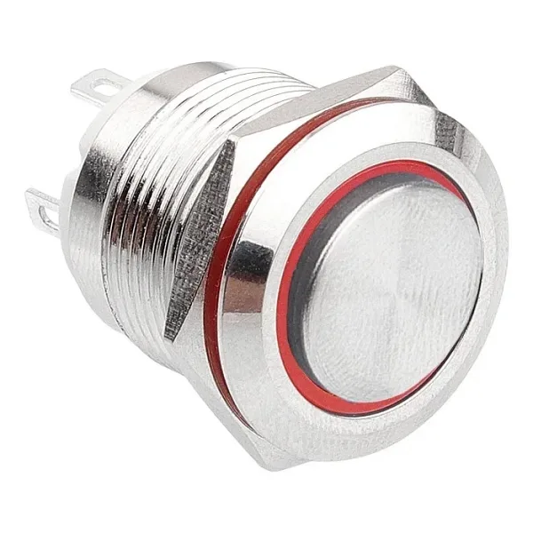 WD19H-G1-E 19mm Çıkık Yaylı Işıklı Metal Buton - Kırmızı