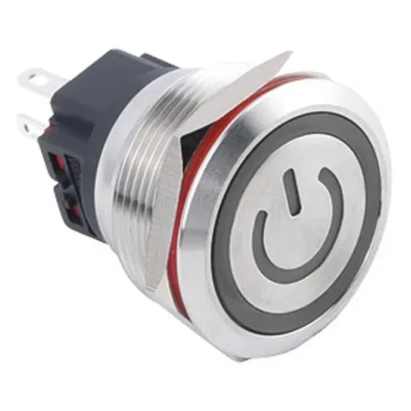 WD25B-P1Z-EC 25mm Düz Anahtarlı Işıklı Power Metal Buton - Beyaz