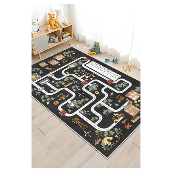 West Home Oyun Halısı Makinede Yıkanabilir Kaymaz Taban Antibakteriyel Yol Desenli Çocuk Halısı