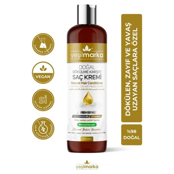 Yeşilmarka Doğal Dökülme Karşıtı Saç Kremi -Hızlı Saç Uzatan Formül -Bitkisel Keratin -Probiyotikli - 1