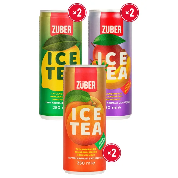 Züber Ice Tea Soğuk Çay Karma Paket 250ml x 6 Adet (Limon, Şeftali, Tropik)
