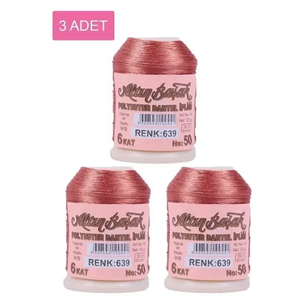 3 Adet Altınbaşak Oya ve Dantel İpi 20 gr - Royaleks - No: 639