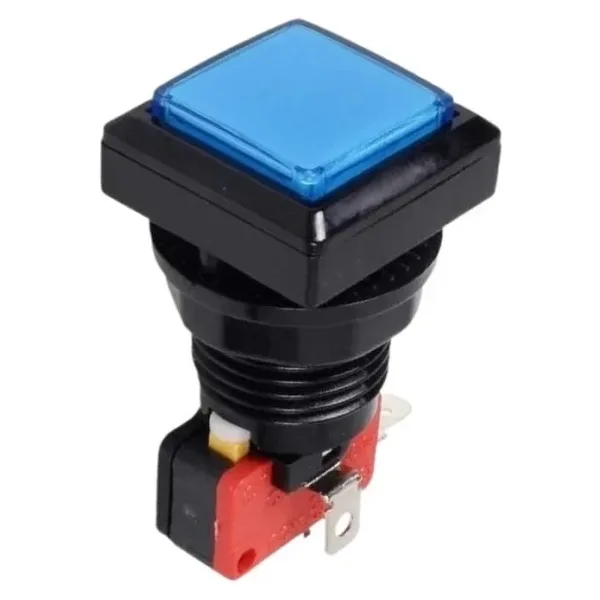 33mm 12V Kare Işıklı Oyun Makinesi Butonu - Mavi