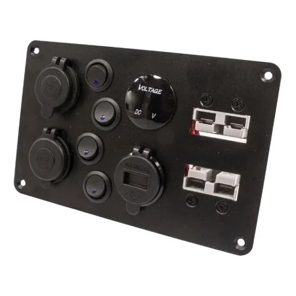 4'lü Mavi Nokta Işıklı Switch Panel Anderson Soket Çakmaklık ve Voltaj Göstergeli