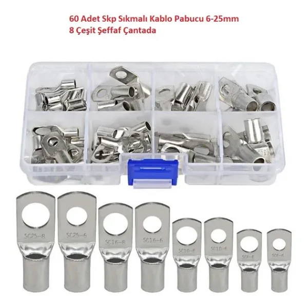 60 Adet Skp Sıkmalı Kablo Pabucu 6-25mm 8 Çeşit Şeffaf Çantada