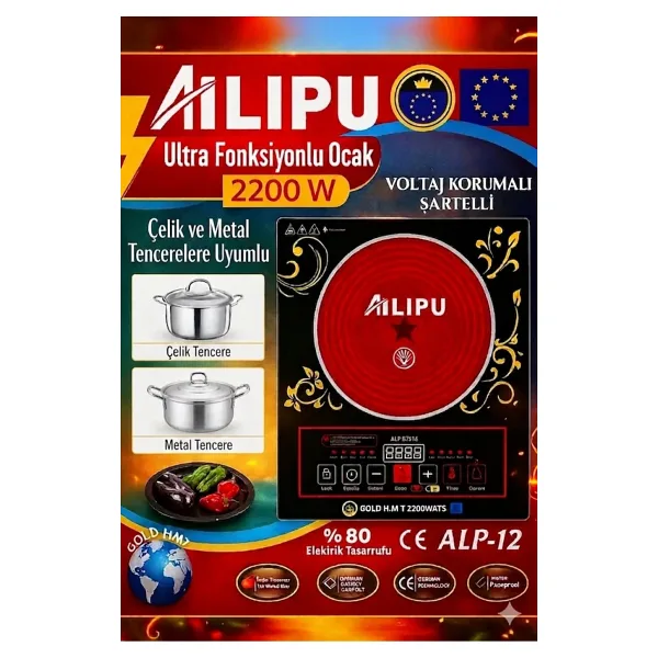 Ailipu Indüksiyonlu 2400W Dokunmatik Lazer Elektirikli Ocak