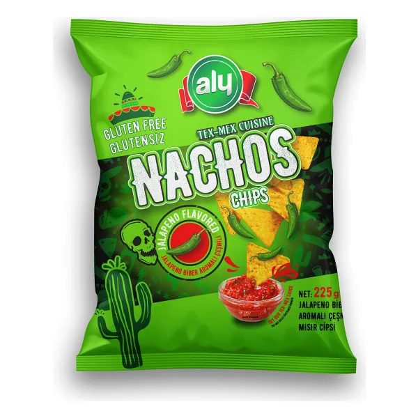 Aly Jalapeno Biber Aromalı Glutensiz Nachos Cips 225 gr