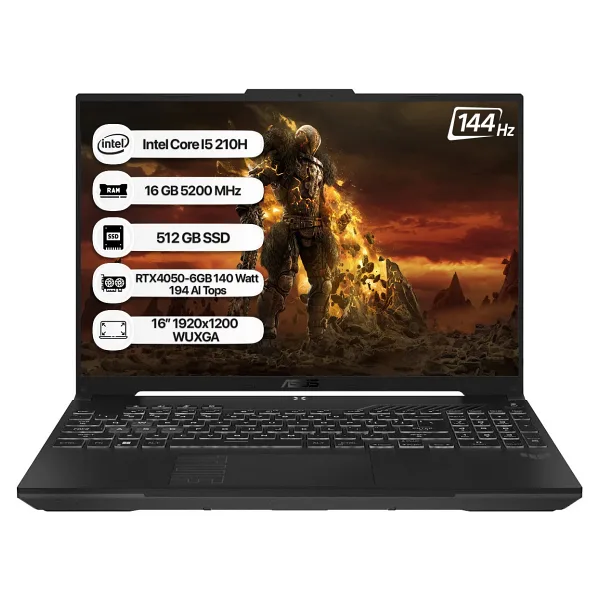 Asus Tuf Gaming F16 FX607VU-RL142 Intel Core 5 210H RTX4050 140W 16GB Ram 512GB SSD Windows 11 Pro 16" Fhd+ K8 - 512 GB - 16 GB