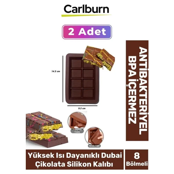 Bpa İçermez Esnek Dayanıklı Büyük Yüksek Isı Dayanıklı Dubai Çikolata Silikon Kalıbı Kabı 2 Adet