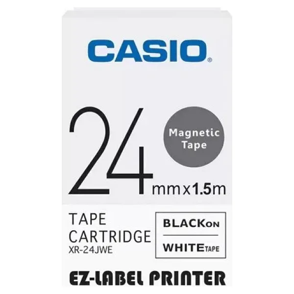 Casio XR-24JWE Manyetik Etiket Kartuşu Beyaz Zemin Üzerine Siyah Baskı 24MM Yükseklik - 1,5 Metre