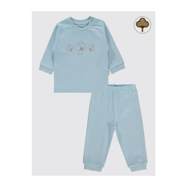 Civil Baby Organic Pamuklu Omuzdan Patlı 1-9 Ay Pijama Takımı - Mavi