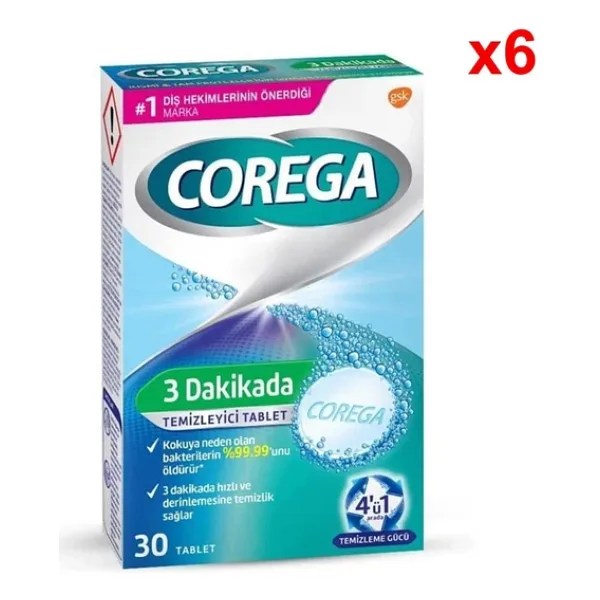Corega 3 Dakikada 30'lu 6 Adet Protez Temizleme Tableti