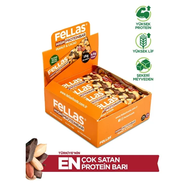 Fellas Yer Fıstıklı ve Kakaolu 45 gr 12'li Paket Protein Bar