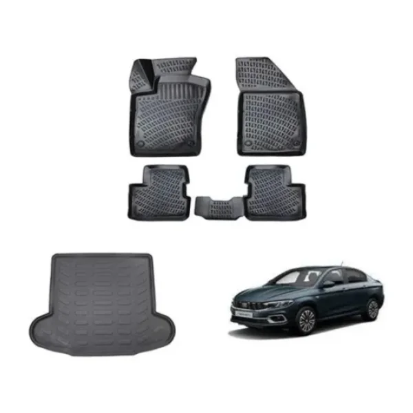 FİAT EGEA RİZLİNE 3D Paspas + RİZLİNE 3D Bagaj Havuzu Sedan 2015-2020 Arası Siyah SET ÜCRETSİZ KARGO
