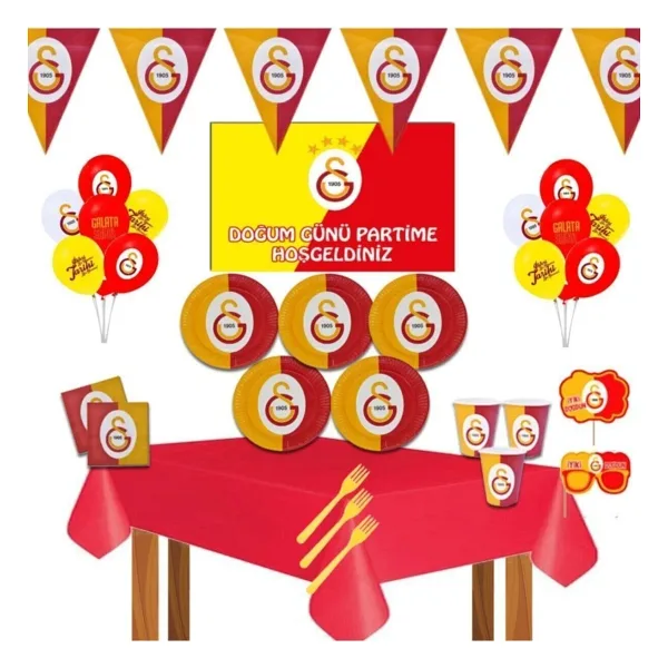 Galatasaray Afişli Galatasaray Taraftar Cimbom Doğum Günü Parti Malzemeleri Süsleri Seti 16 Kişilik