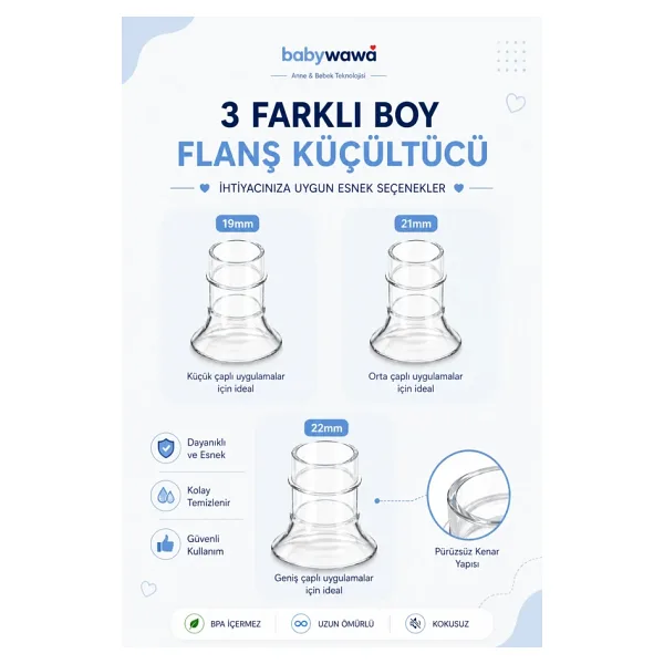 Göğüs Pompası Kalkanı Silikon Flanş Küçültücü 19-21-22mm