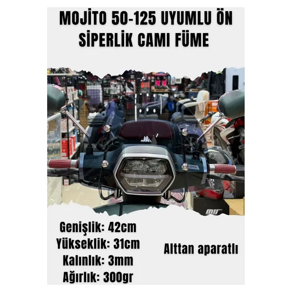 JİEKAİ ARORA MOJITO 50-125 UYUMLU ÖN SİPERLİK CAM - FÜME