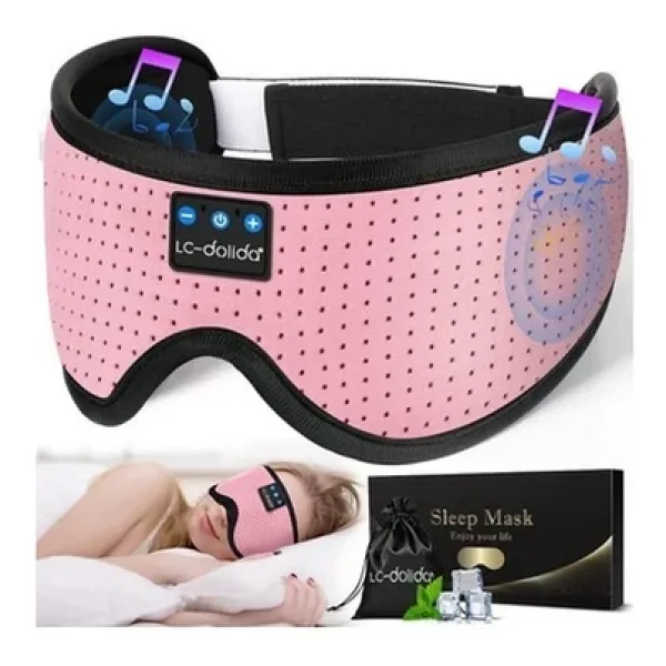 Lc-Dolida 3D Uyku Maskesi - Bluetooth Kablosuz Müzik - Klasik Pembe