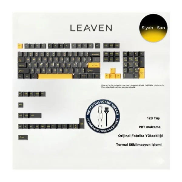 Leaven Mekanik Klavye Pbt Çift Baskı Keycap Seti Siyah -Gri -Sarı 128 Tuşlu Keycap - Siyah - Sarı
