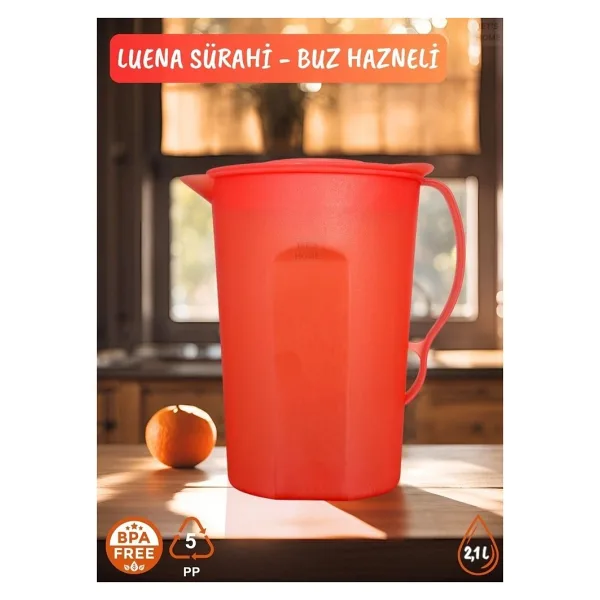 Luena Sürahi Pp-5 Kokusuz Sürahi Soğutuculu Turuncu Sürahi Bpa Free 2,1 L
