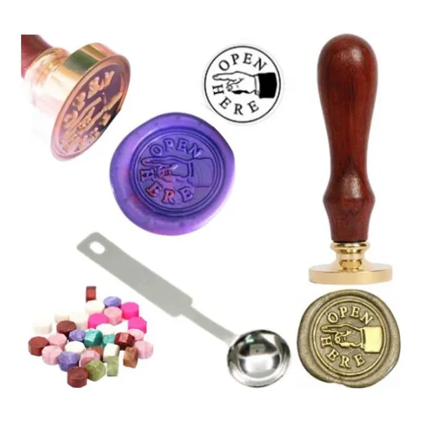 Mektup Damga Mühürü Open Here + 30 Mühür Mumu + Eritme Kaşığı