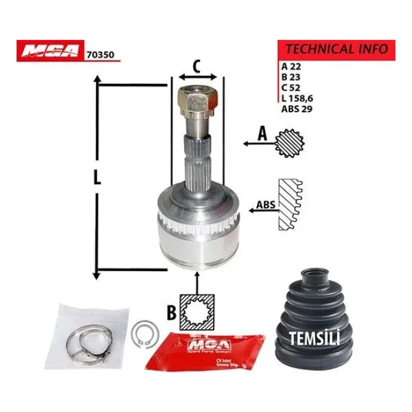 MGA 70350 Aks Kafası Dış Absli Corsa Combo C Merıva 1.7 C 1.7Dt 29x22x23