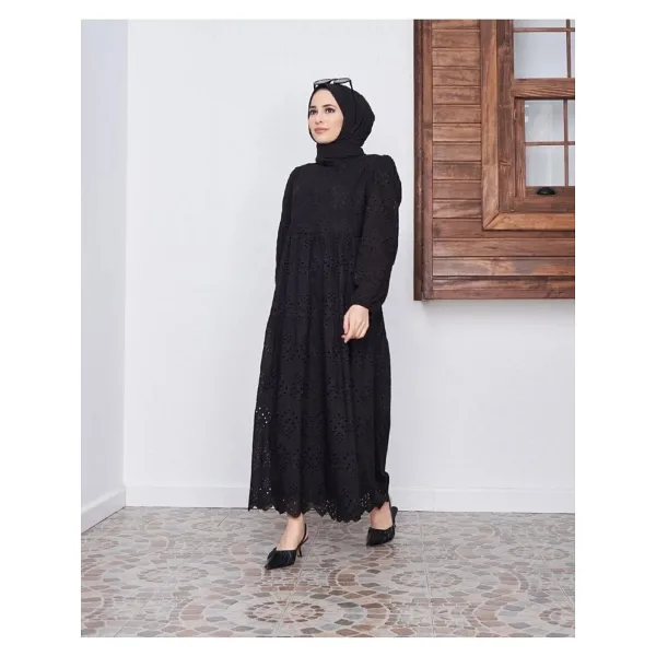 Moda Reyhan Brode Dantel Fisto Elbise SİYAH