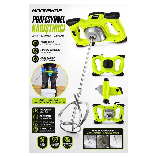 Moonshop Pro Japan 4000 Xbakir Sargi 6 Kademe Devirli Ayarlı Elektirikli Alçı Boya Ve Harç Karıştırıcı Mikser Sarı