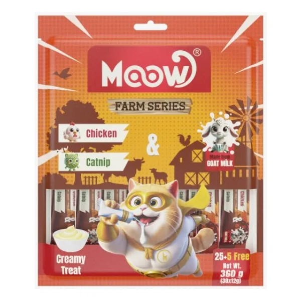 Moow Tavuklu Kedi Naneli Keçi Sütlü Krema 30x12 gr Yetişkin Kedi Ödül Maması
