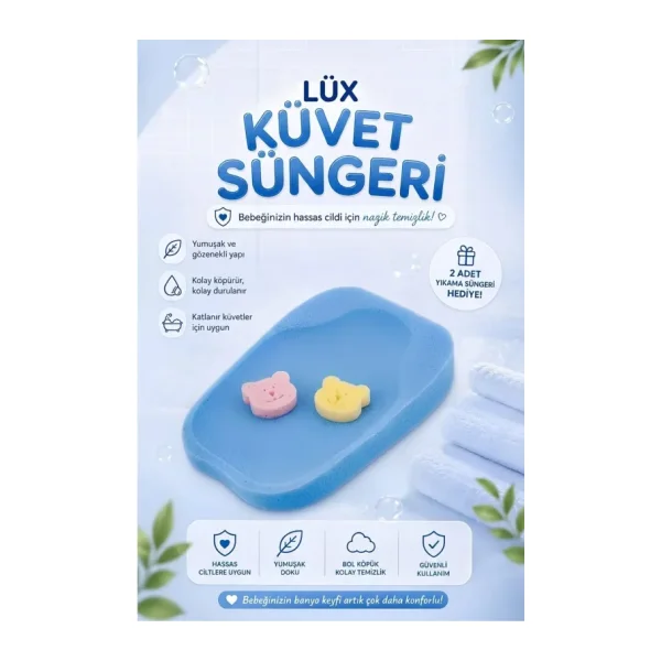 MorBebe Lüx Küvet Süngeri Ve 2 Adet Yıkama Süngeri ( Katlanır Küvetler Için Uygun ) Mavi